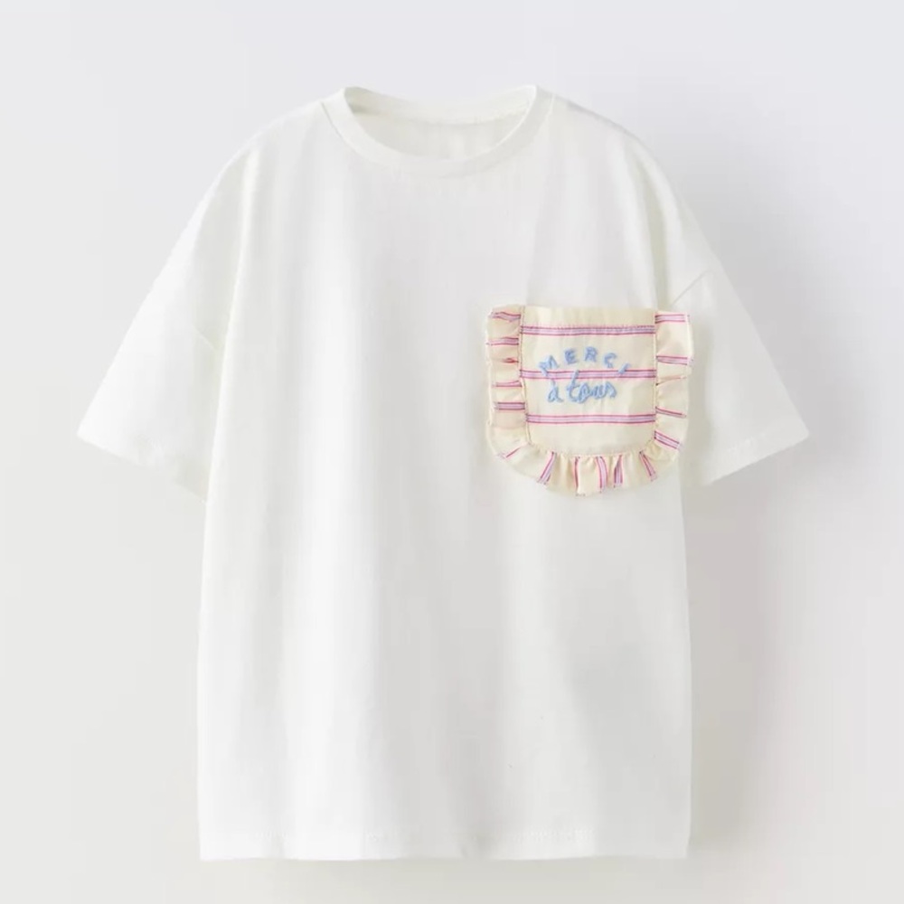 Zara Kids White T-Shirt with Pink Accents